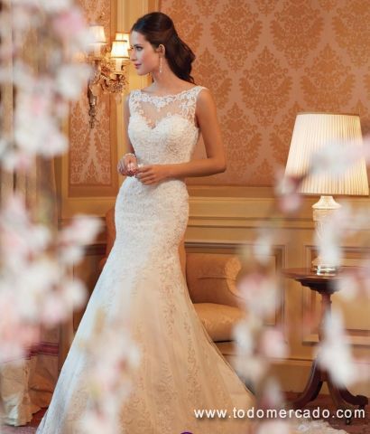 vestido de novia con encaje tul bordado y pedrería | todomercado chile